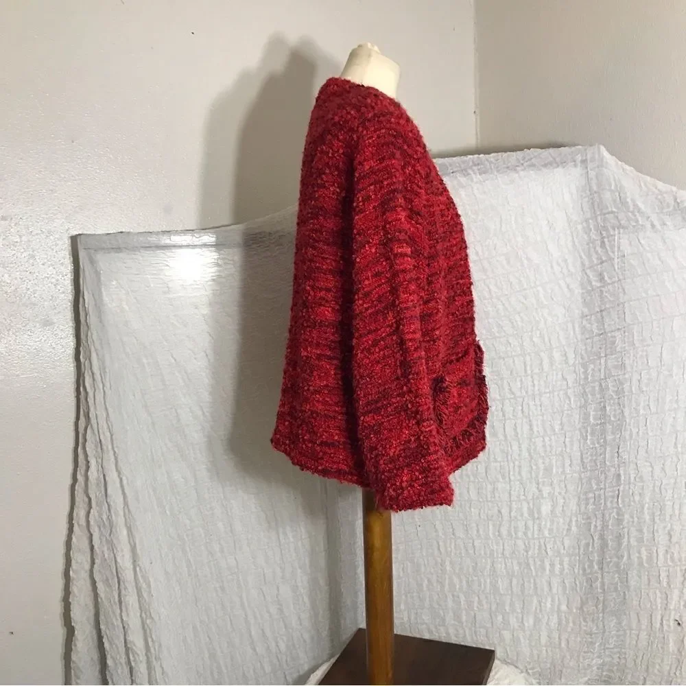 Chico’s Design Vtg Red Soft Tweed Open Sweater Jacket Size 2 ( L )